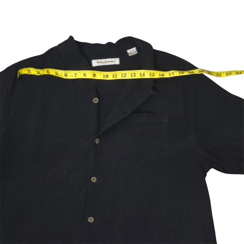 Tommy Bahama Silk Camp Shirt XL Black Basket Weave Y2K Button Front - Picture 5 of 9
